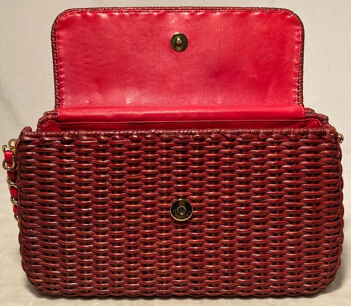 CHANEL Red Wicker Classic Flap Shoulder Bag