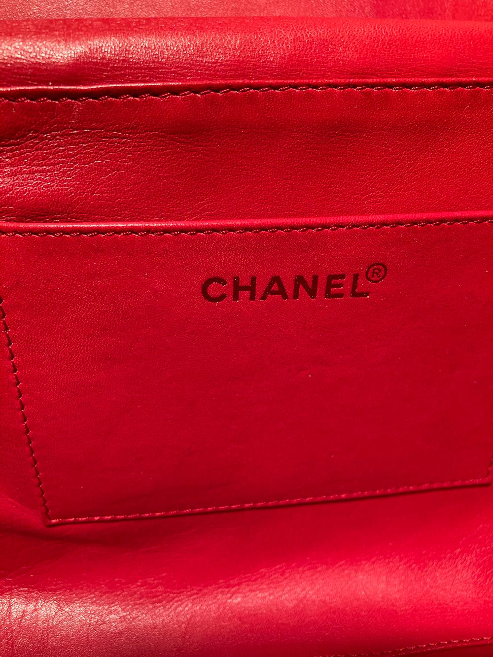 CHANEL Red Wicker Classic Flap Shoulder Bag