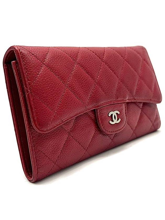 Classic caviar silver flap long wallet Chanel