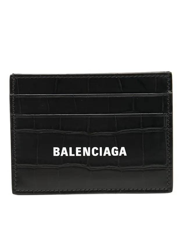 Luxury Balenciaga  Crocodile Logo Card Wallet Black