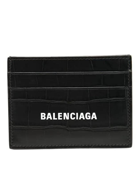 Luxury Balenciaga  Crocodile Logo Card Wallet Black