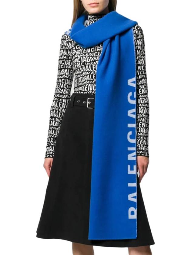 Luxury Balenciaga  Logo Wool Muffler Blue