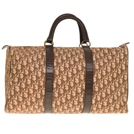 CHRISTIAN DIOR Stunning Travel bag in brown canvas and leather