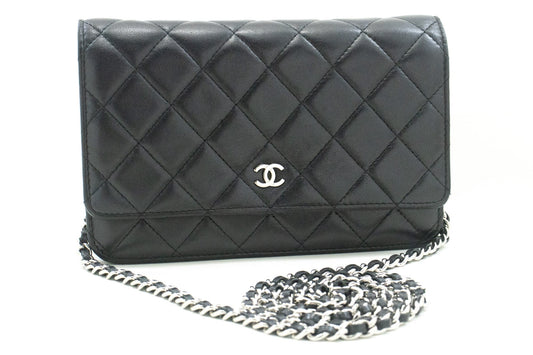 CHANEL Black Classic Wallet On Chain WOC Shoulder Bag Lambskin SV