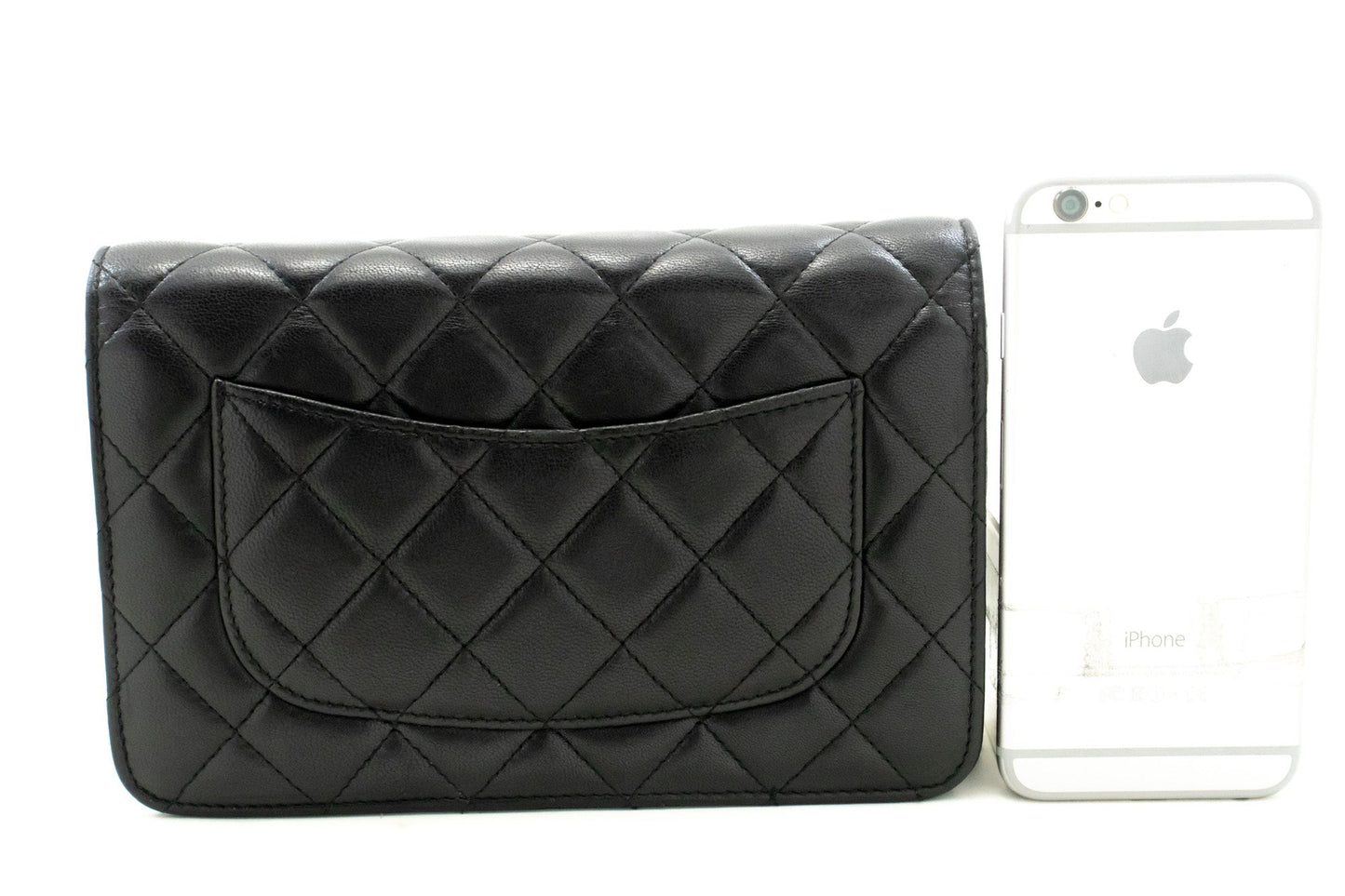 CHANEL Black Classic Wallet On Chain WOC Shoulder Bag Lambskin SV