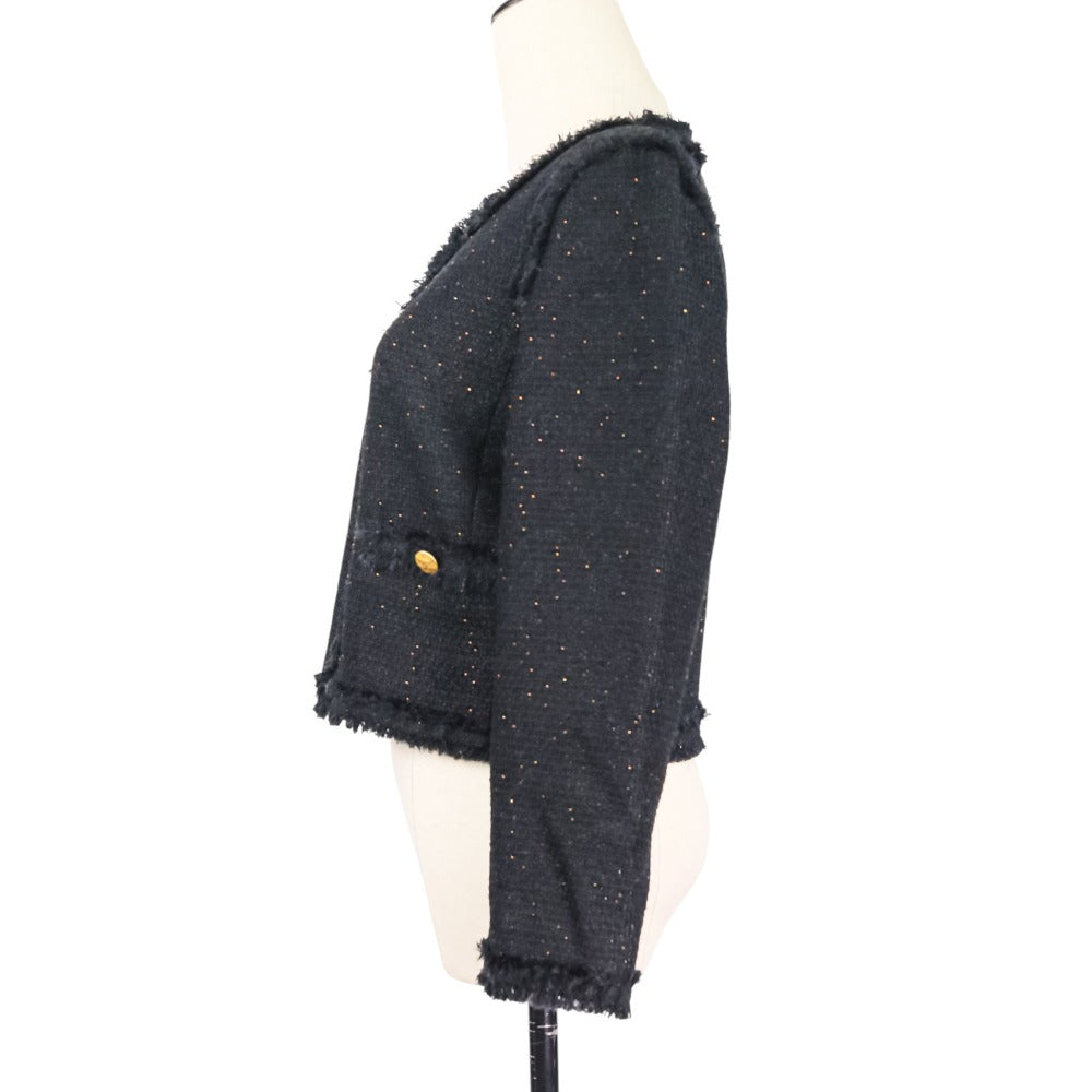 Chanel Coco Mark Button Tweed Collarless Short Jacket