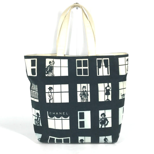 CHANEL Tote Bag canvas black window line logo