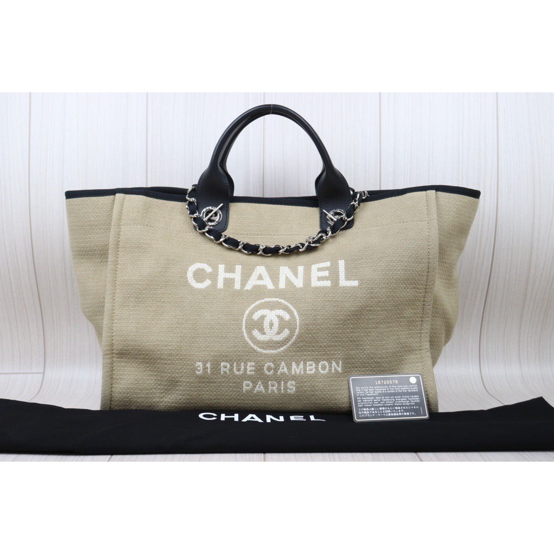 Rank A｜ CHANEL Canvas Tote Bag Khaki Large｜P24061127
