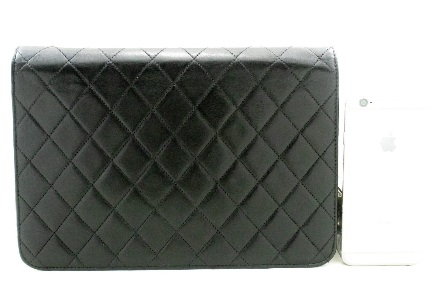 CHANEL Chain Shoulder Bag Clutch Black Quilted Flap Lambskin Purse