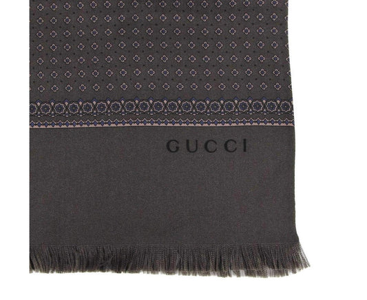 Gucci Unisex Brown Green Silk With Flower Print Twill Scarf