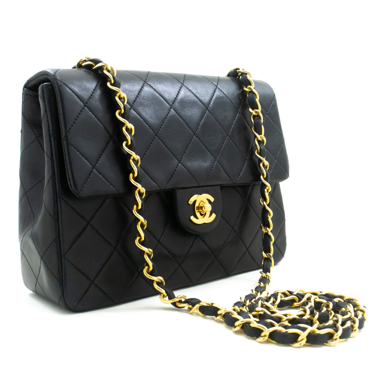 CHANEL Mini Square Small Chain Shoulder Bag Crossbody Black Lamb