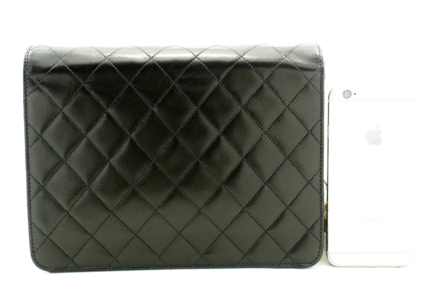 CHANEL Chain Shoulder Bag Clutch Black Quilted Flap Lambskin Purse