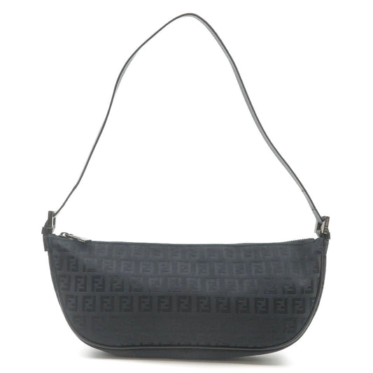 FENDI Zucchino Canvas Leather Shoulder Bag Pouch Black 8BR144