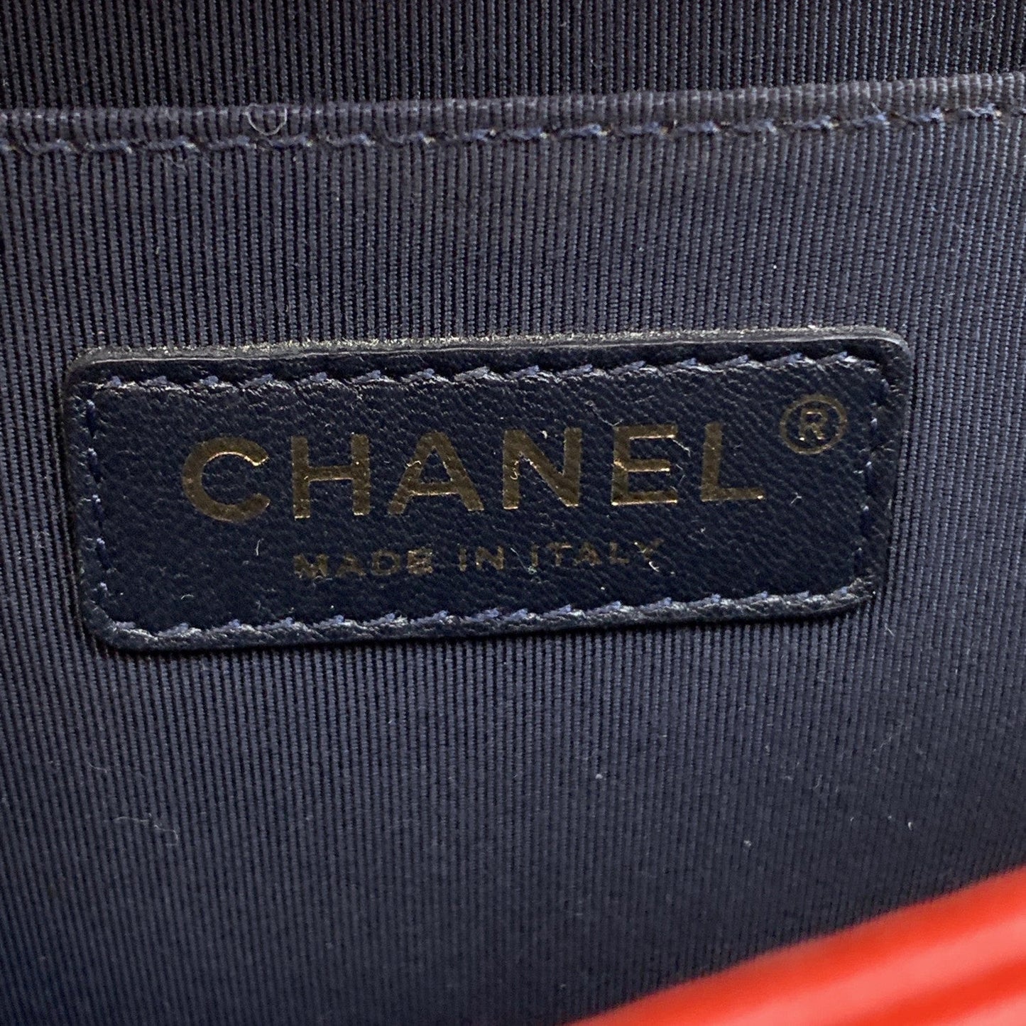 CHANEL Red Cube Embossed Leather Medium Boy Shoulder Bag