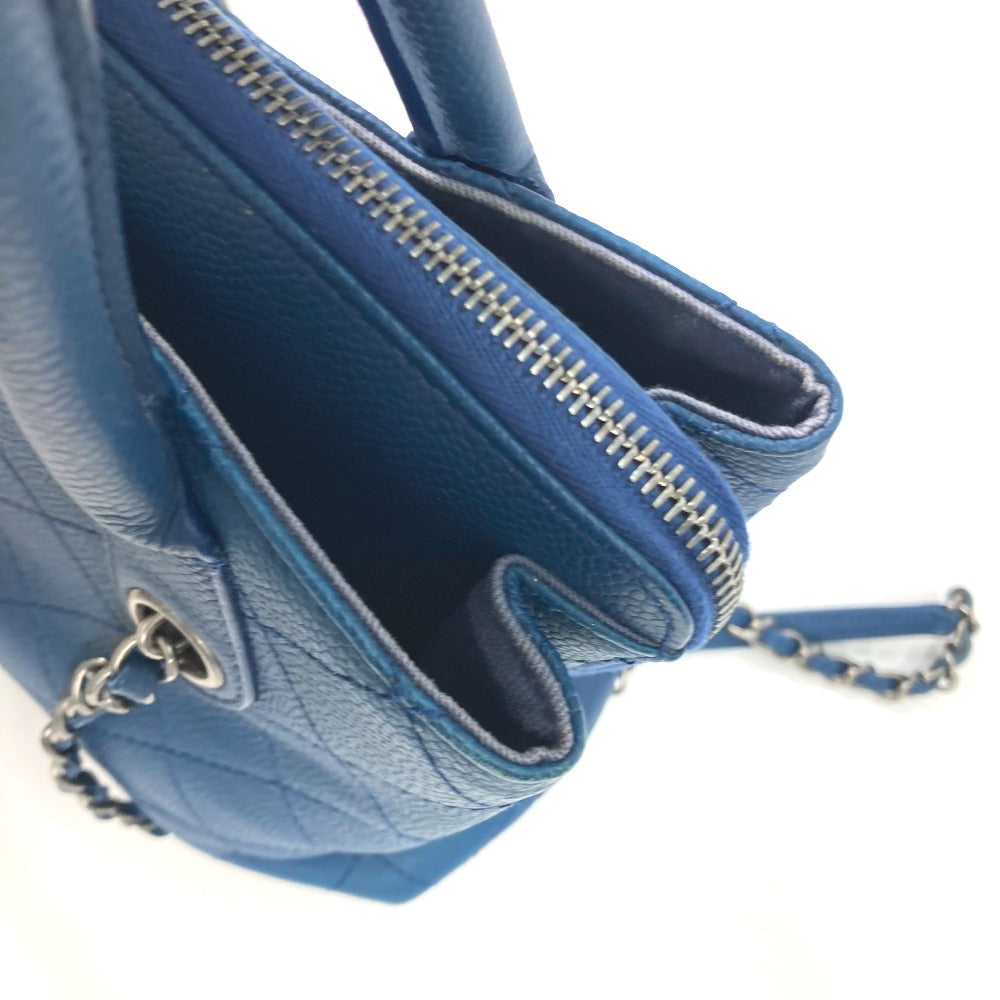 CHANEL Shoulder Bag Caviar skin blue Tote Bag Handbag CC COCO Mark Matelasse Quilting Women Used