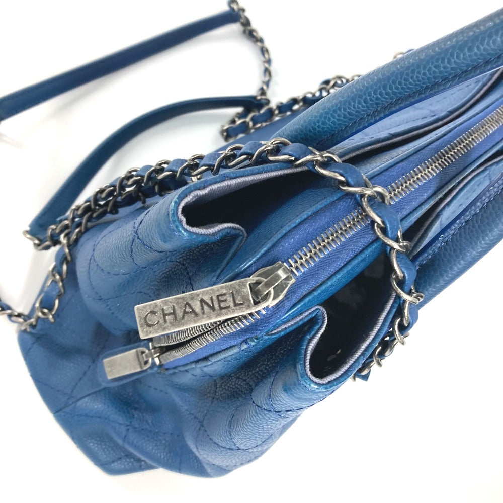CHANEL Shoulder Bag Caviar skin blue Tote Bag Handbag CC COCO Mark Matelasse Quilting Women Used