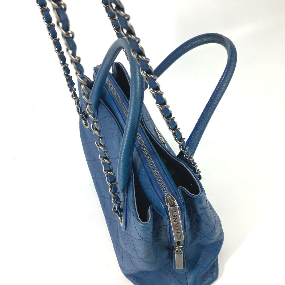 CHANEL Shoulder Bag Caviar skin blue Tote Bag Handbag CC COCO Mark Matelasse Quilting Women Used