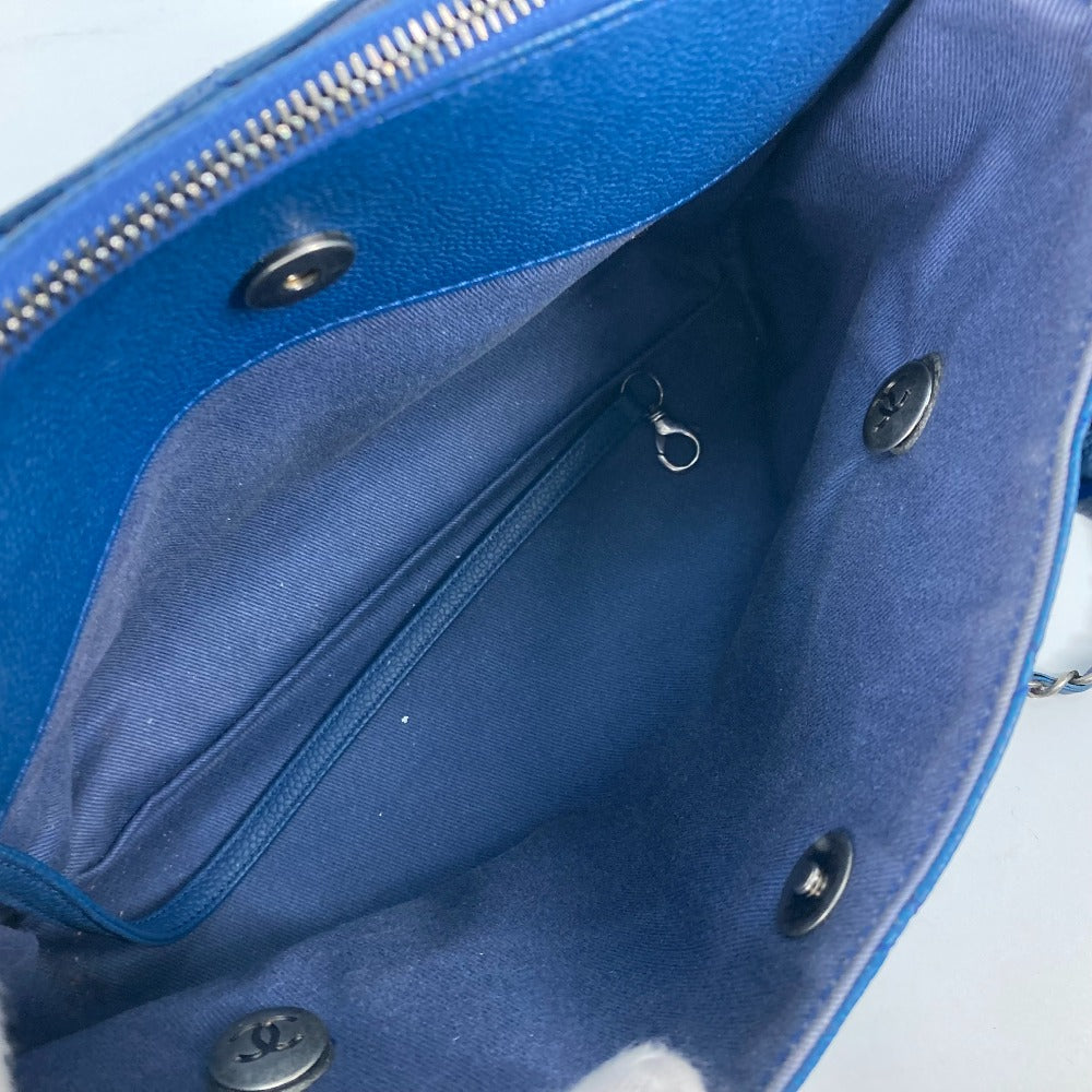 CHANEL Shoulder Bag Caviar skin blue Tote Bag Handbag CC COCO Mark Matelasse Quilting Women Used