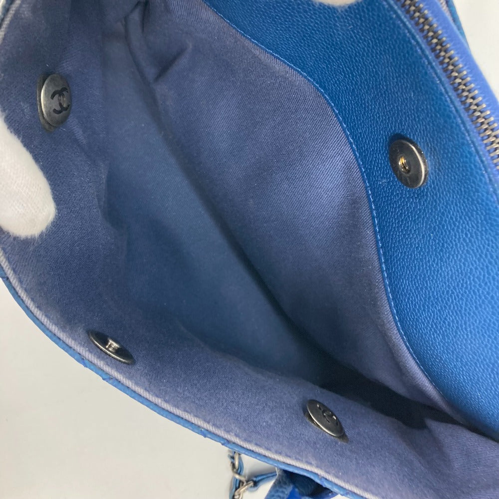 CHANEL Shoulder Bag Caviar skin blue Tote Bag Handbag CC COCO Mark Matelasse Quilting Women Used