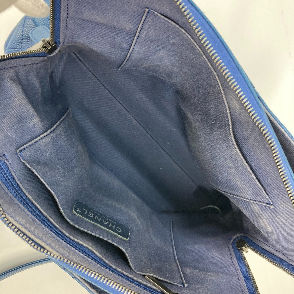 CHANEL Shoulder Bag Caviar skin blue Tote Bag Handbag CC COCO Mark Matelasse Quilting Women Used