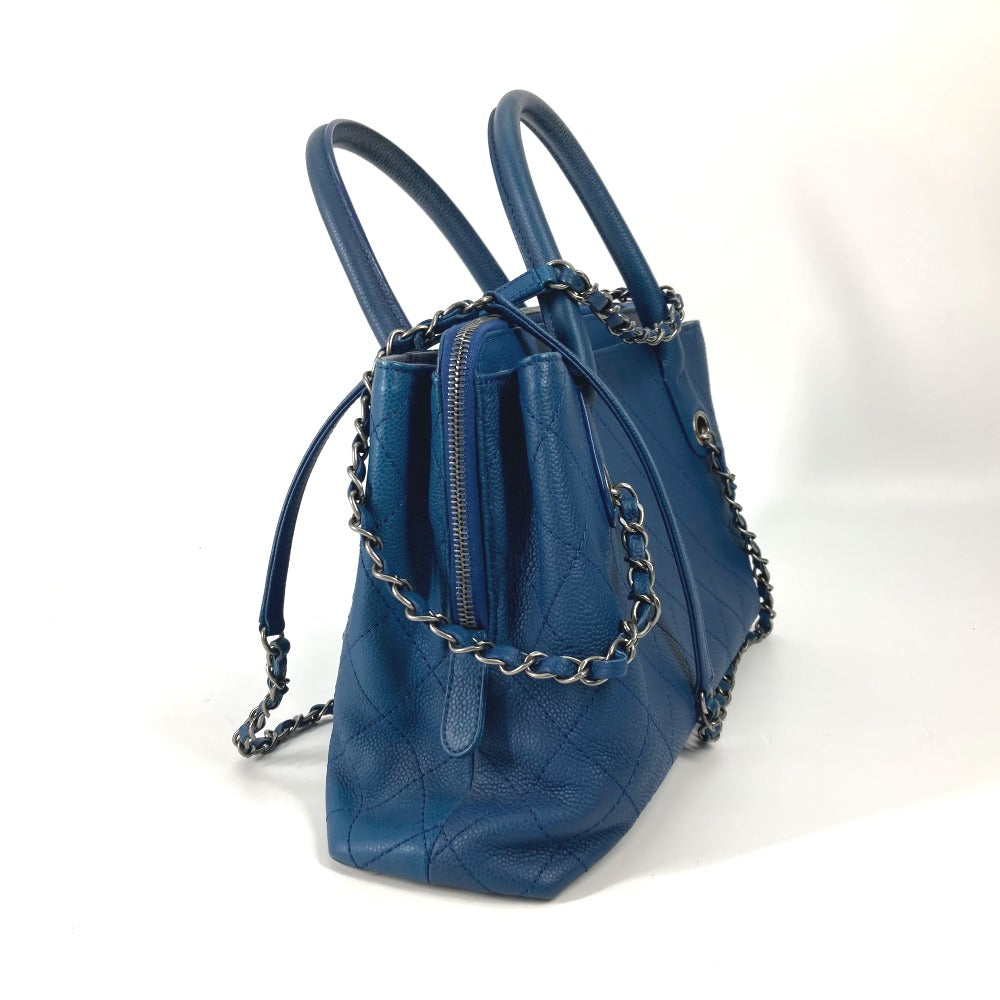 CHANEL Shoulder Bag Caviar skin blue Tote Bag Handbag CC COCO Mark Matelasse Quilting Women Used