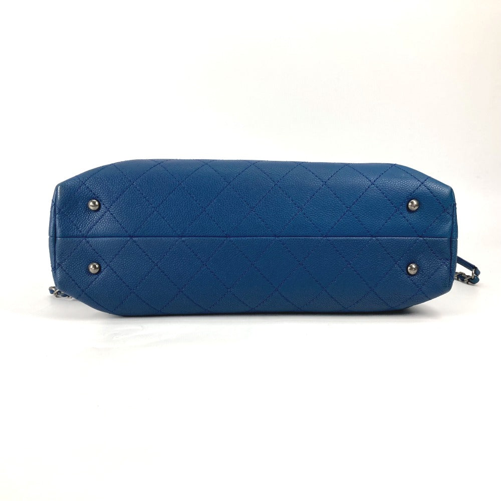 CHANEL Shoulder Bag Caviar skin blue Tote Bag Handbag CC COCO Mark Matelasse Quilting Women Used