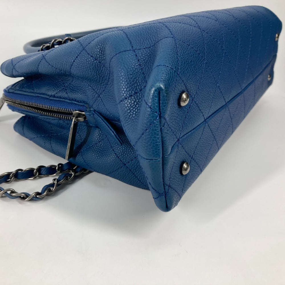 CHANEL Shoulder Bag Caviar skin blue Tote Bag Handbag CC COCO Mark Matelasse Quilting Women Used