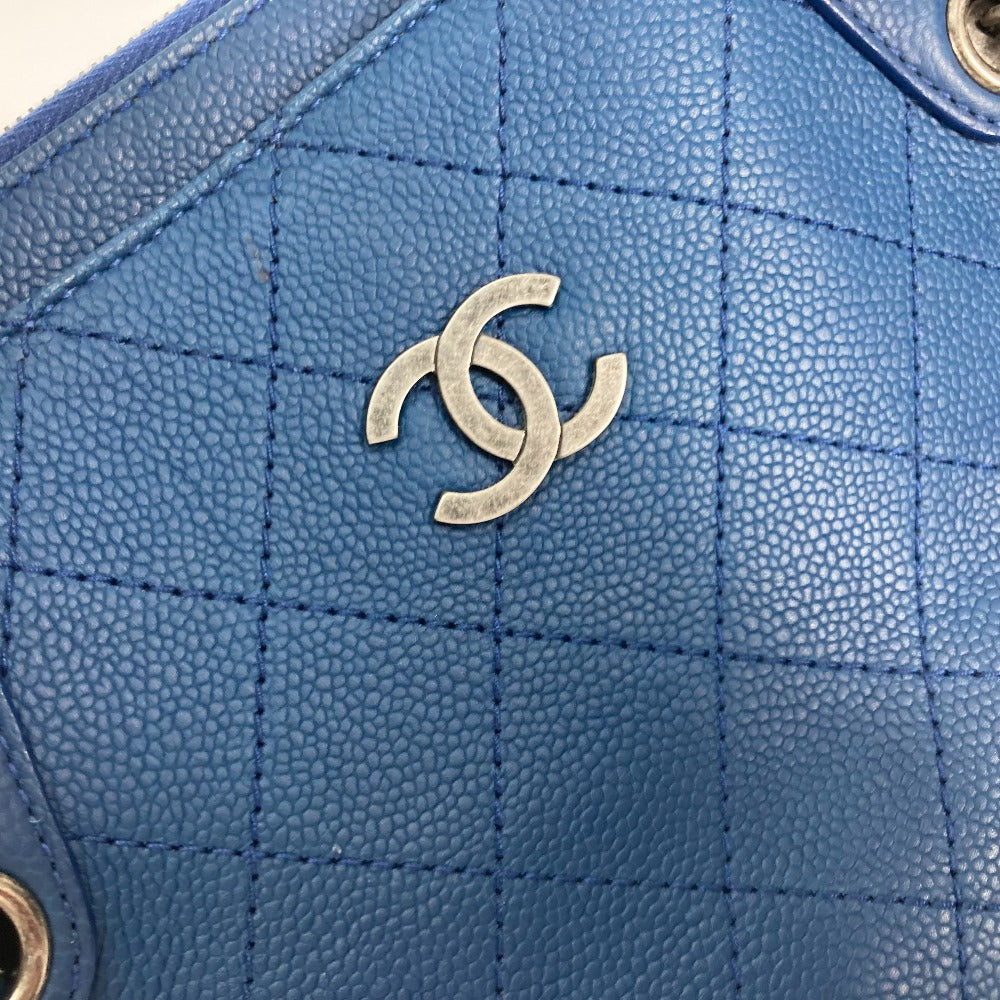 CHANEL Shoulder Bag Caviar skin blue Tote Bag Handbag CC COCO Mark Matelasse Quilting Women Used
