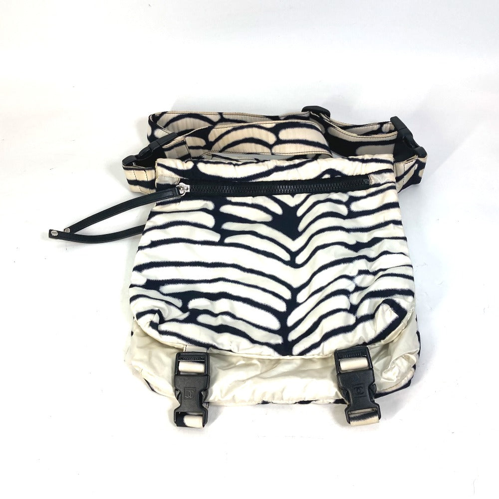 CHANEL Shoulder Bag Nylon black Sports Zebra Pattern Women Used