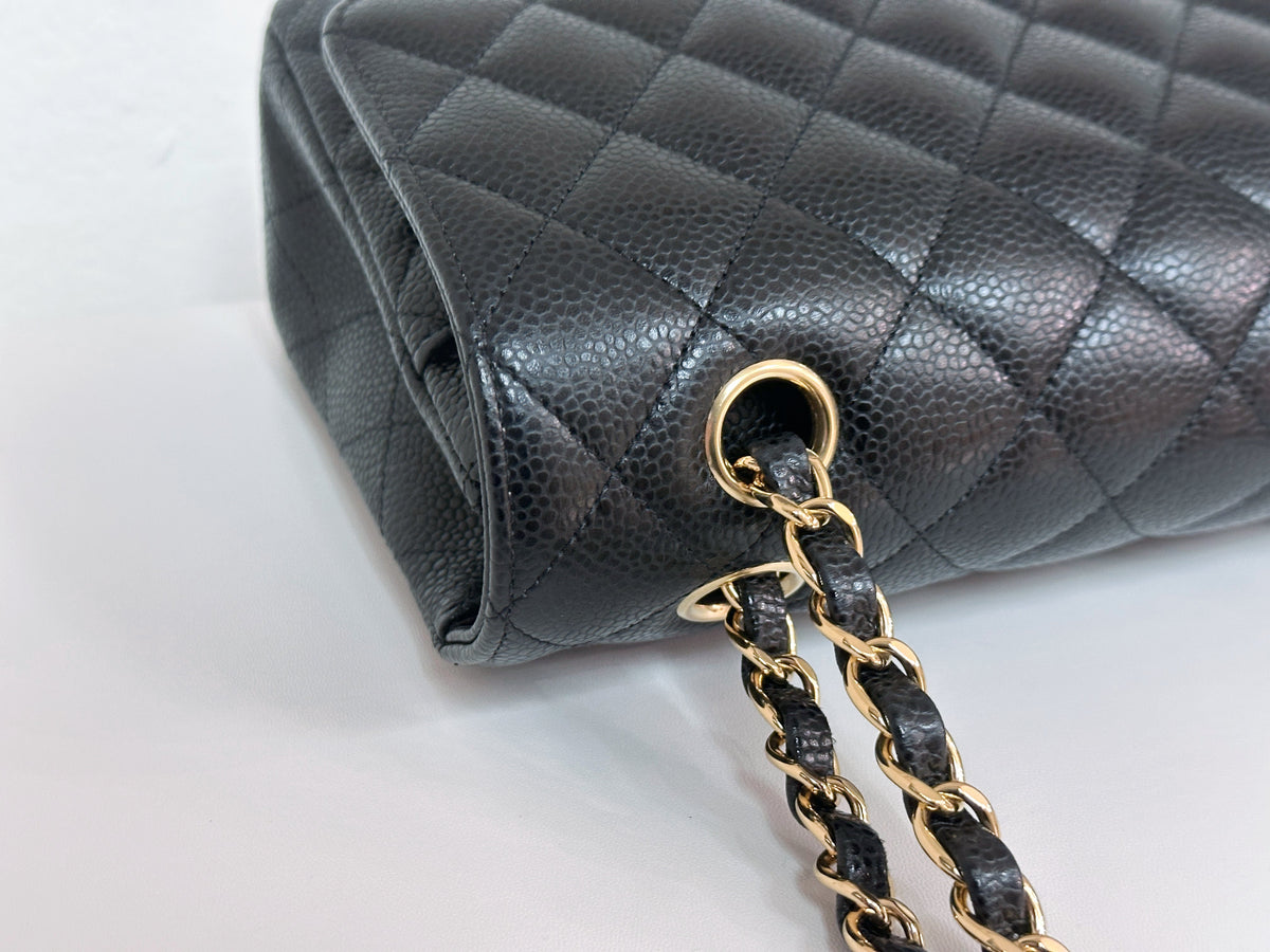 Chanel Medium Size Classic Quilted Caviar Double Flap Bag Black L9TX microchip