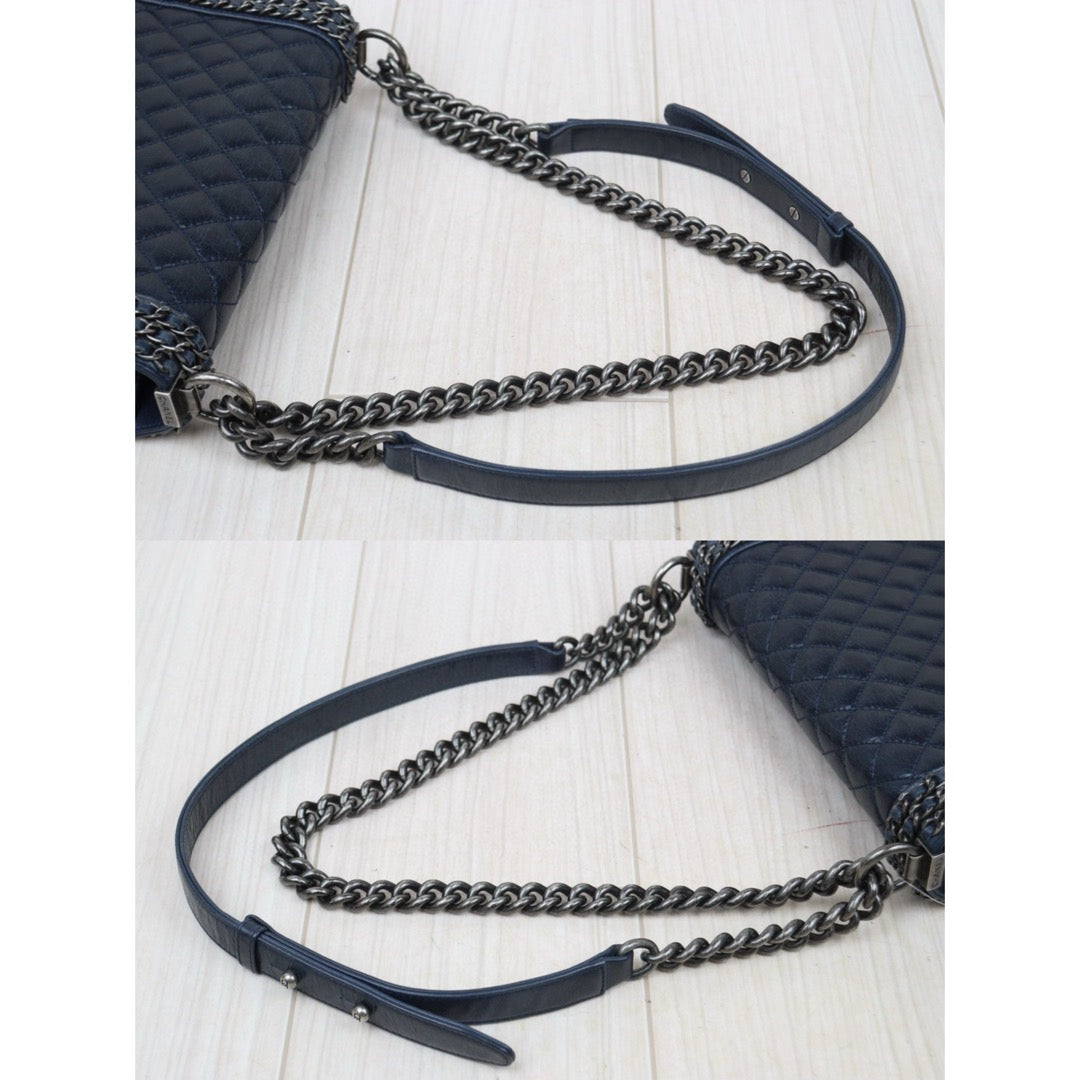Good ( Rank AB)｜CHANEL Caviar Skin  LeBoy Chain Shoulder Bag Medium Blue  Made In 2014-2015 Year｜P25031404