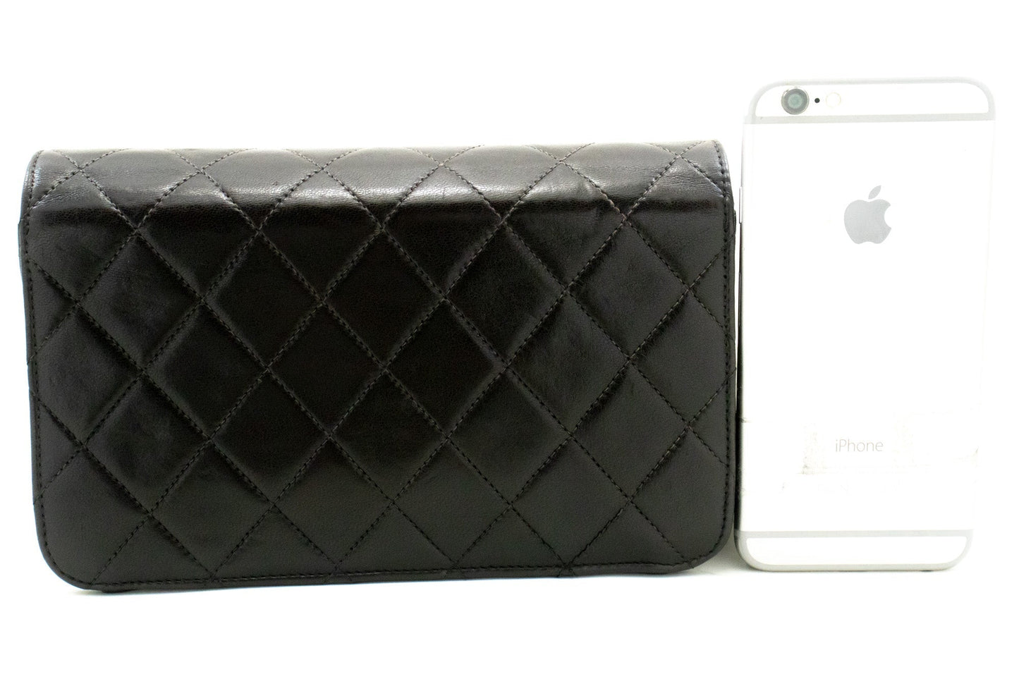 CHANEL Full Flap Chain Shoulder Bag Clutch Black Quilted Lambskin