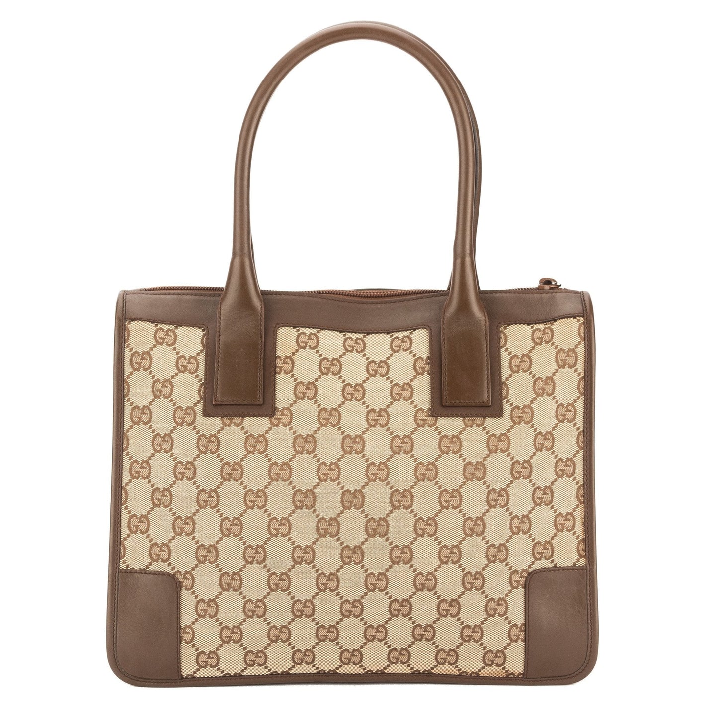 G*G Brown Leather GG Supreme Canvas Tote Bag (Pre Owned)