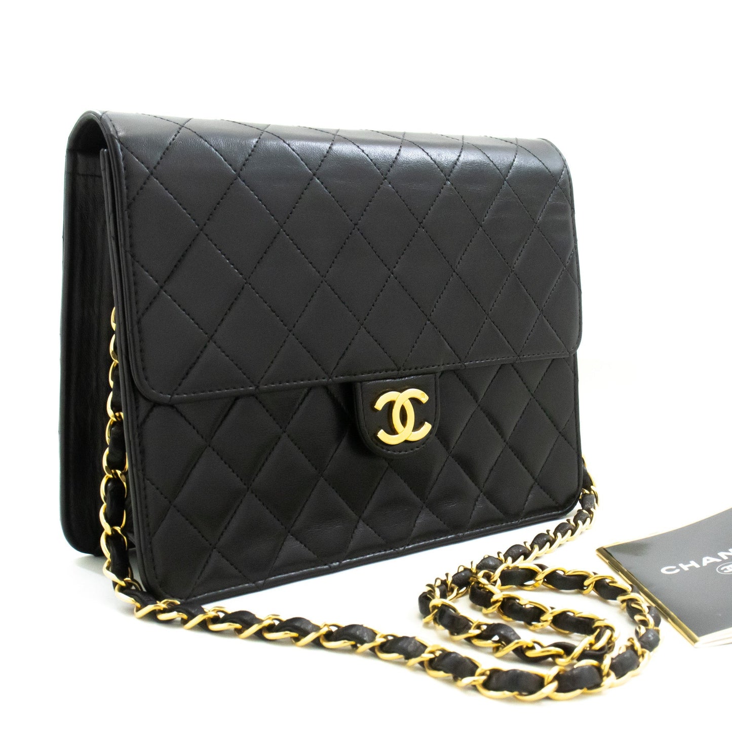 CHANEL Small Chain Shoulder Bag Clutch Black Quilted Flap Lambskin