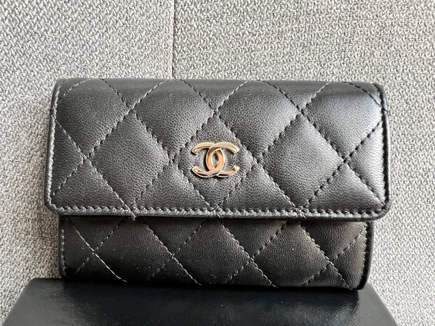 Chanel Black Lambskin Card Holder with Silver Hardware