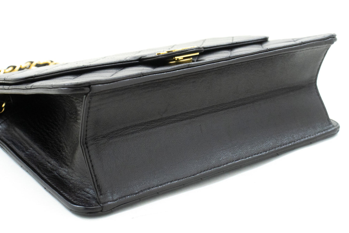 CHANEL Small Chain Shoulder Bag Clutch Black Quilted Flap Lambskin