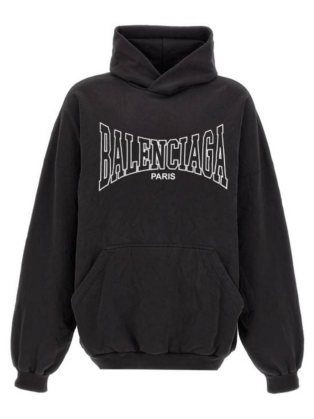 Luxury Balenciaga  Paris Logo Print Hoodie Black
