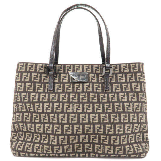 FENDI Zucchino Canvas Leather Hand Bag Beige Brown 8BH132