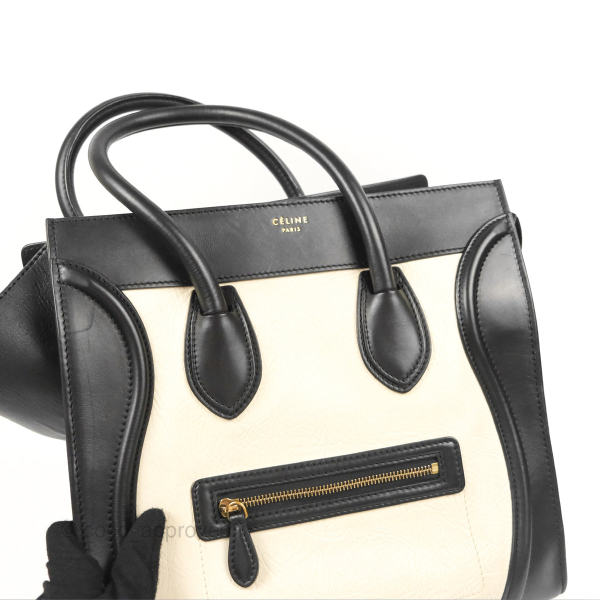 Celine Mini Luggage Bag Black/White Aged Calfskin