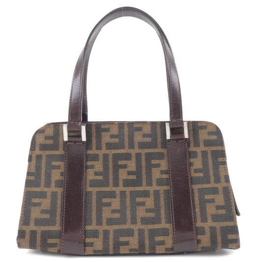 FENDI Zucca Print Canvas Leather Hand Bag Purse Brown Black