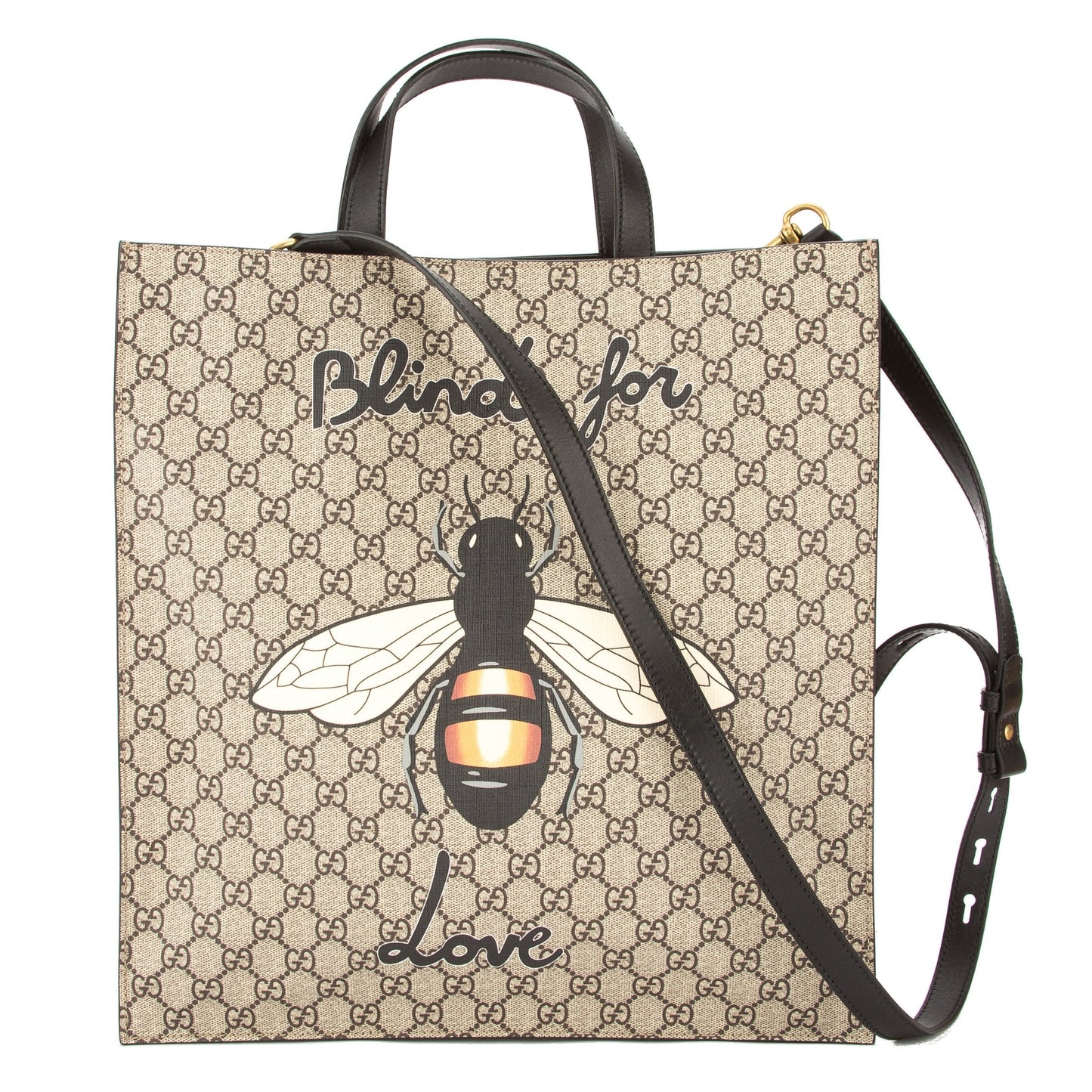 G*G Brown Leather Soft GG Supreme Canvas Bee Print Tote (New with Tags)