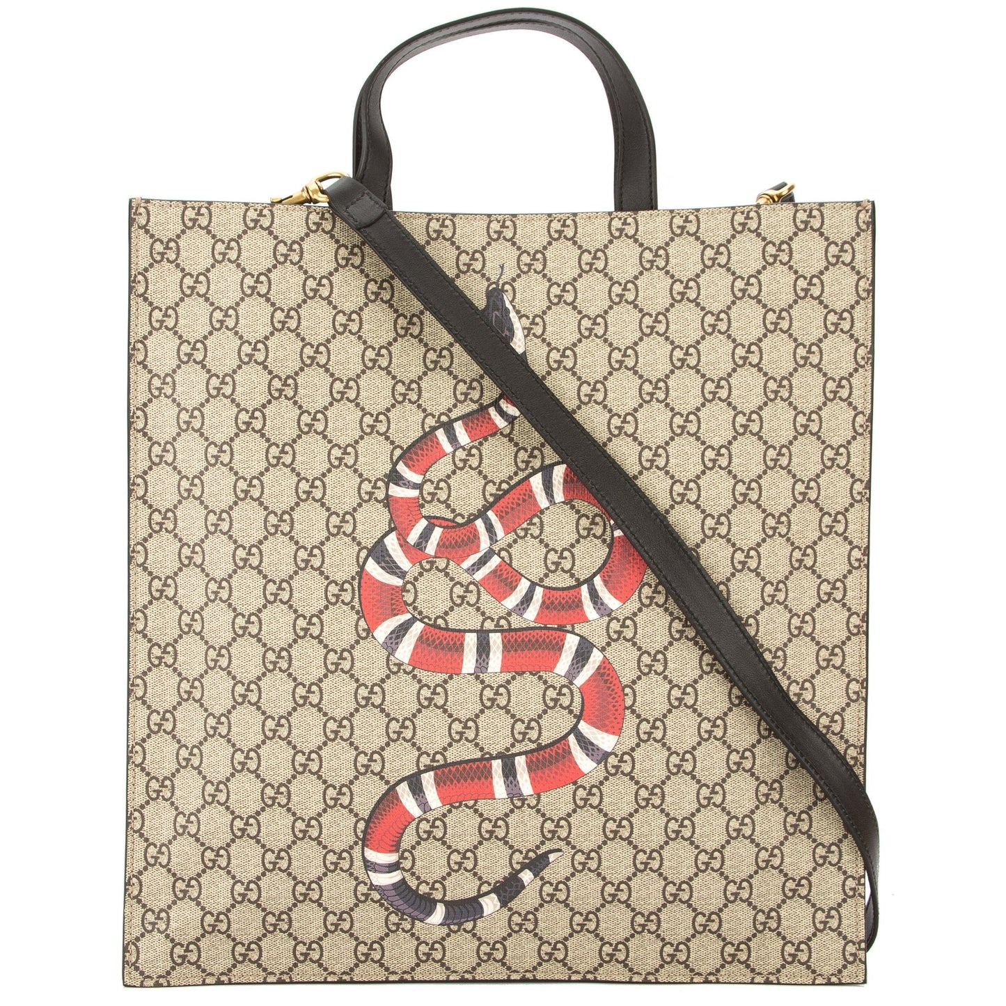 G*G Brown Leather Soft GG Supreme Canvas Snake Print Tote (New with Tags)