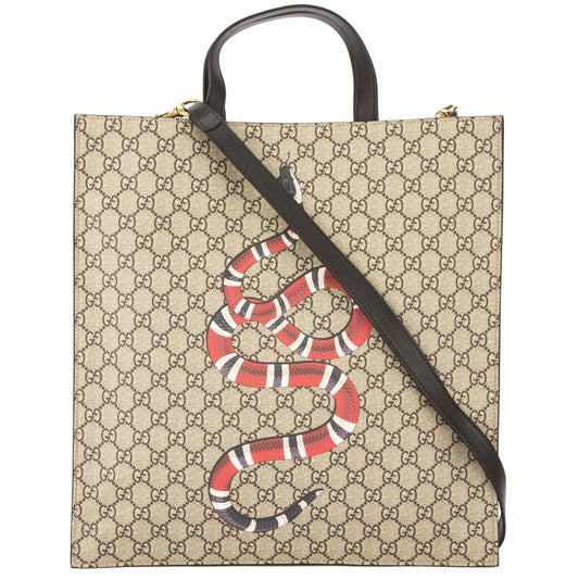 G*G Brown Leather Soft GG Supreme Canvas Snake Print Tote (New with Tags)