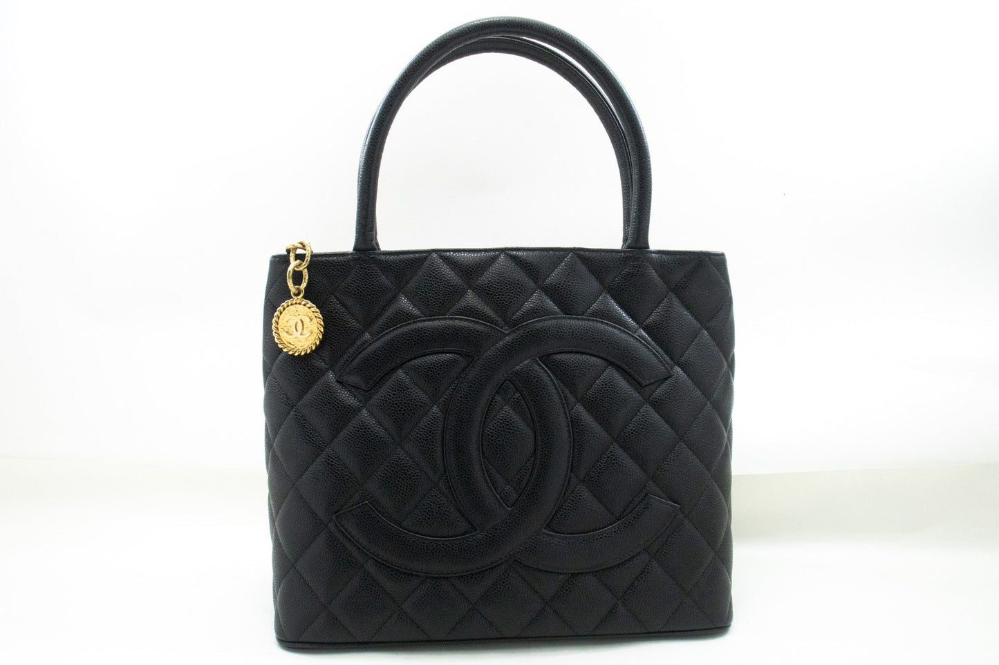 CHANEL Gold Medallion Caviar Shoulder Bag Grand Shopping Tote Bk