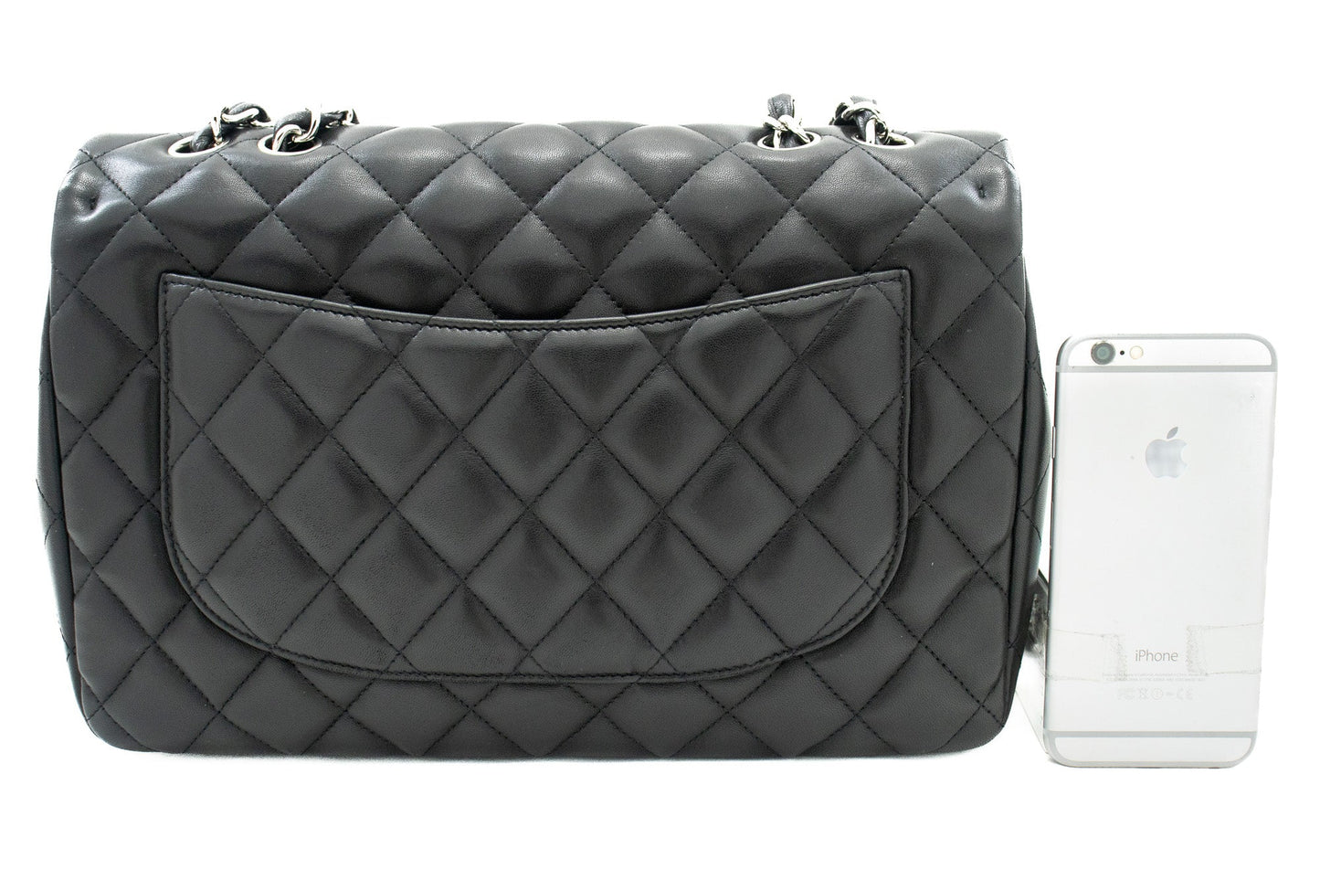 CHANEL Classic Large 11" Chain Shoulder Bag Flap Black Lambskin