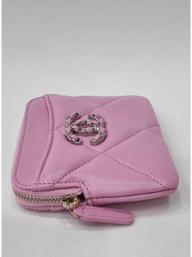 Nineteen Gold CC Logo Lambskin Zipper Card Wallet Pink Chanel