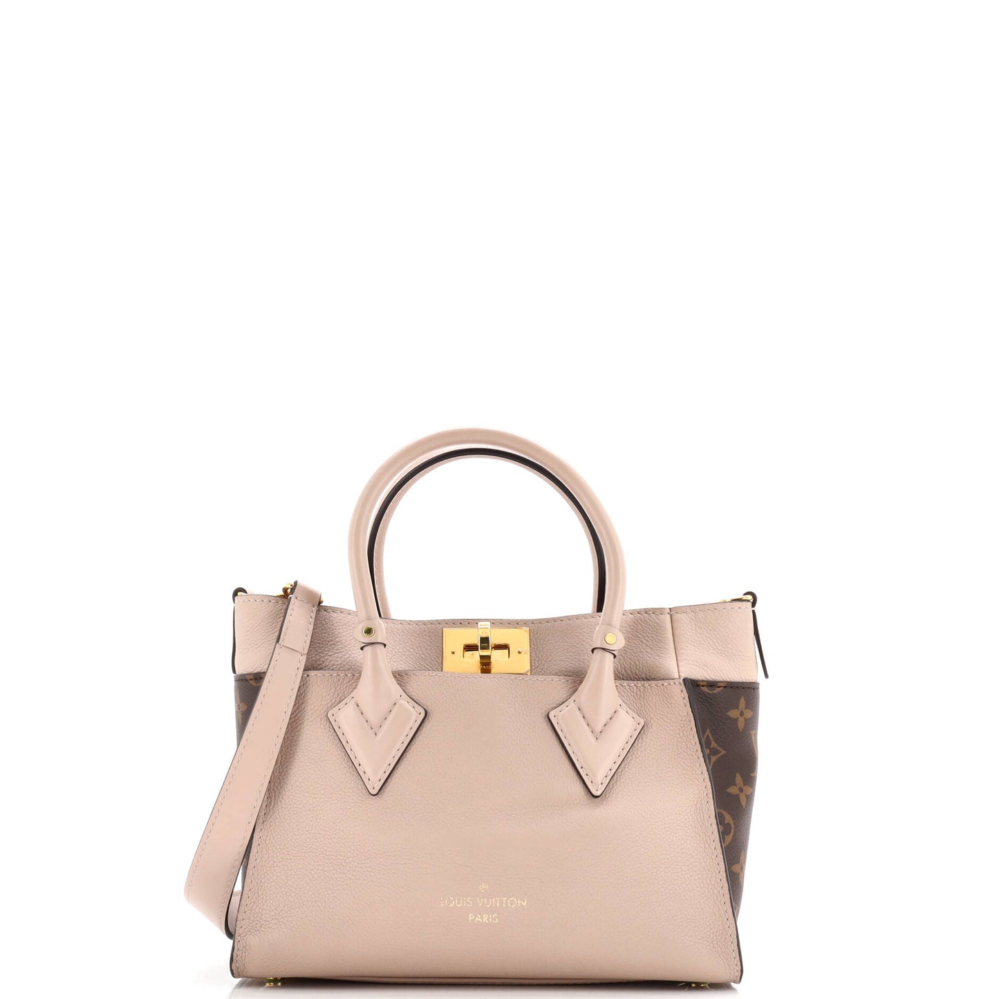 On My Side Tote Leather with Monogram Canvas PM