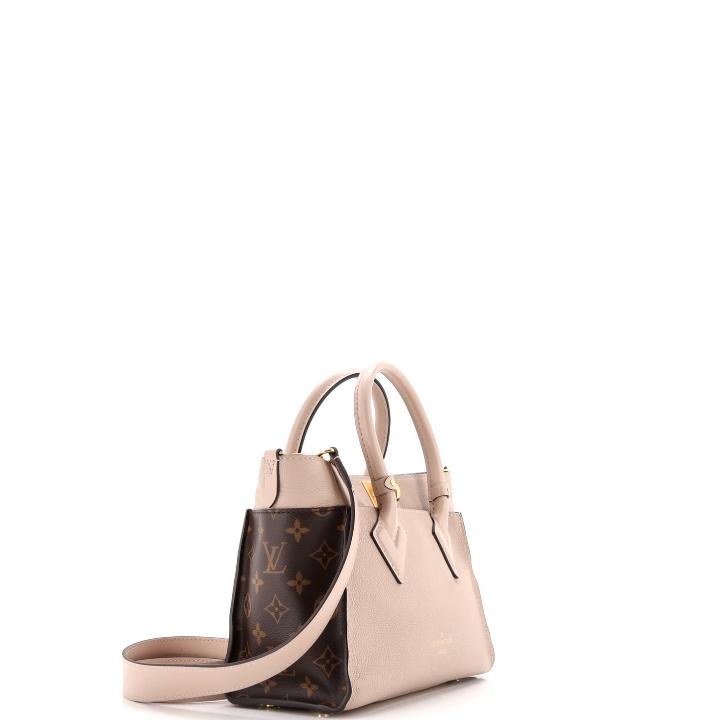On My Side Tote Leather with Monogram Canvas PM