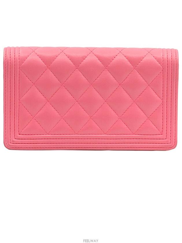 Pink Lambskin Boy Long Flap Wallet No 22 A80285 Chanel