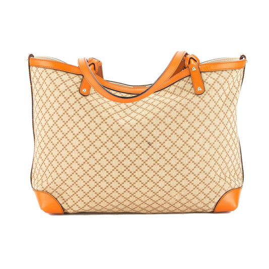 G*G Orange Leather Brown Canvas Diamante Tote Bag (Pre Owned)